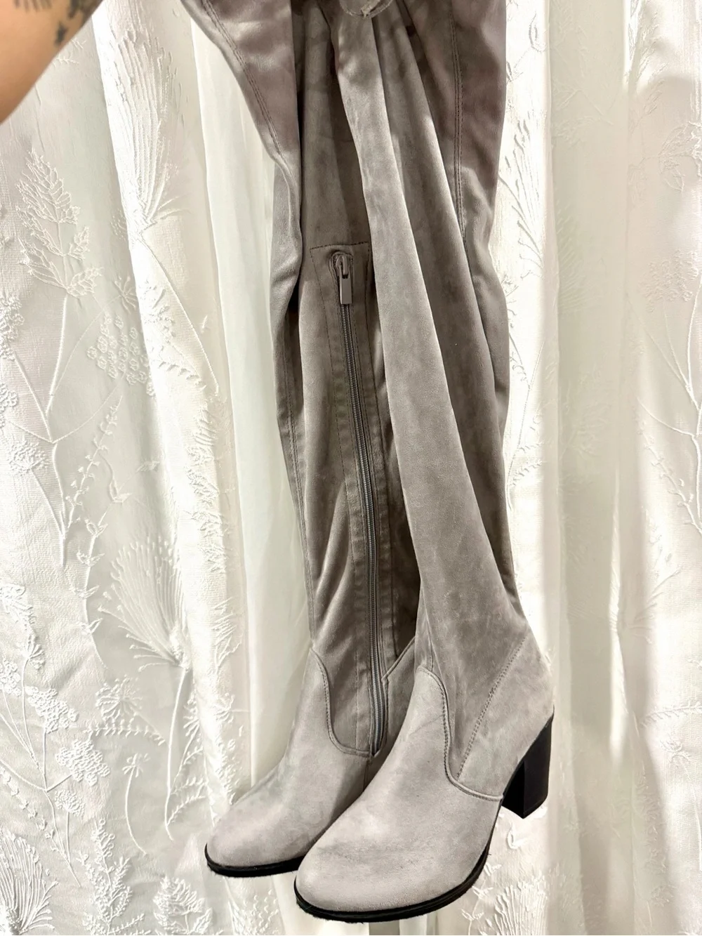 Women’s Gray Suede Knee-High Boots